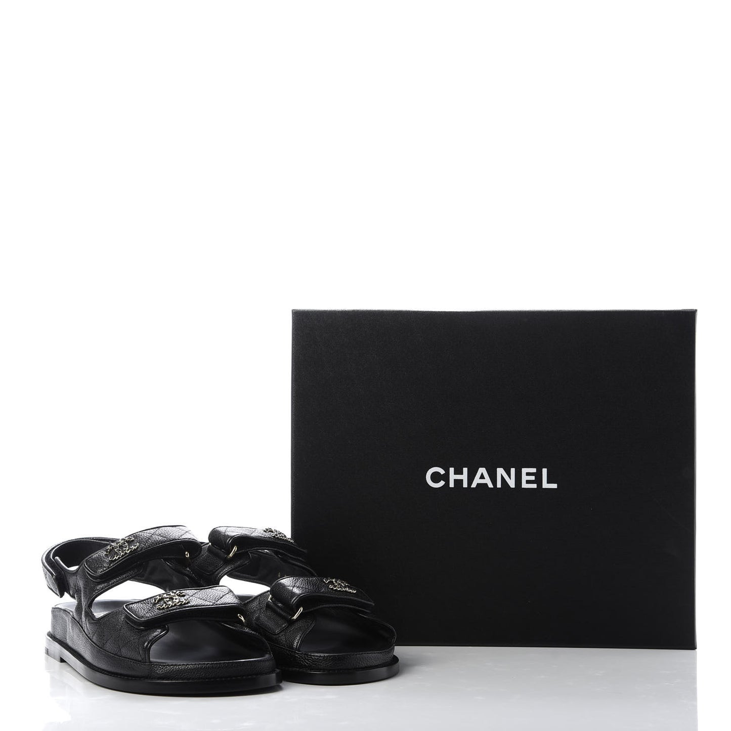 Grained Calfskin Velcro Dad Sandals 39 Black