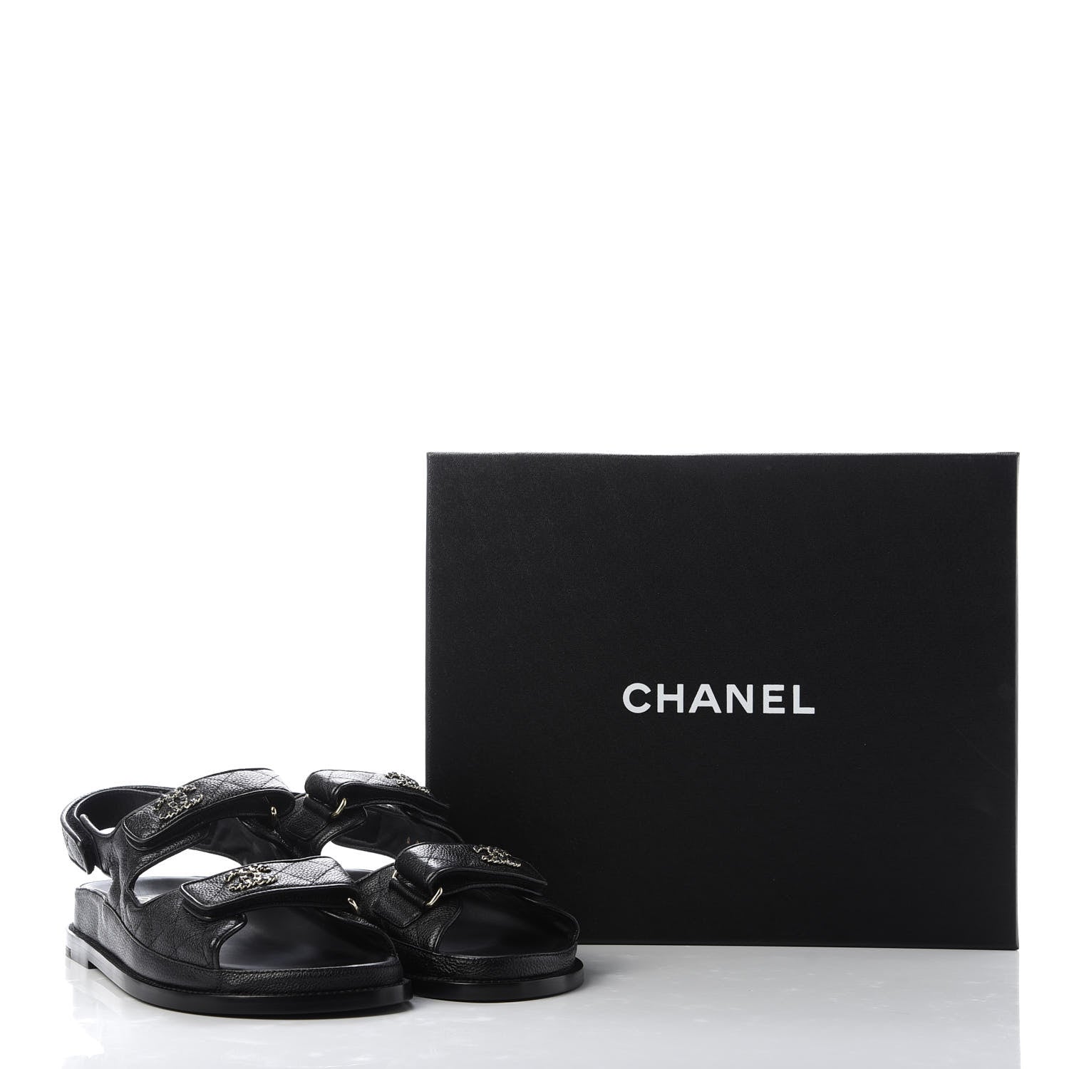 Chanel Grained Calfskin Velcro Dad Sandals 39 Black 10 of 10