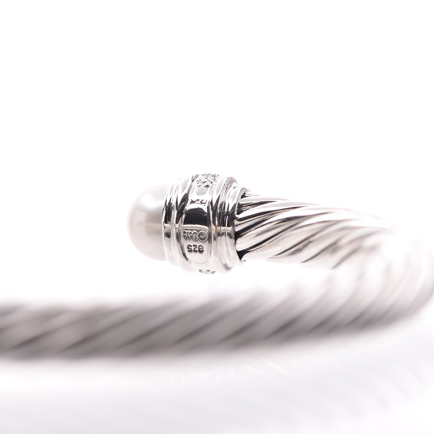 Sterling Silver Diamond Pearl 7mm Cable Classics Bracelet