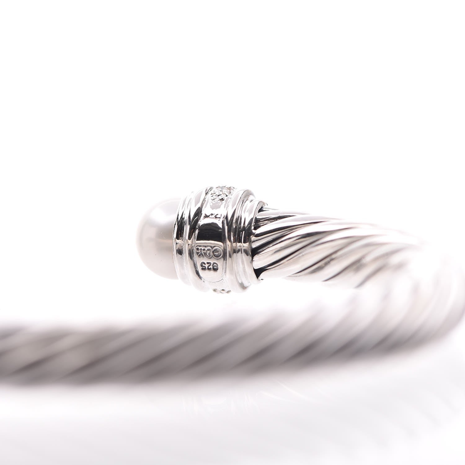 David Yurman Sterling Silver Diamond Pearl 7mm Cable Classics Bracelet 5 of 5