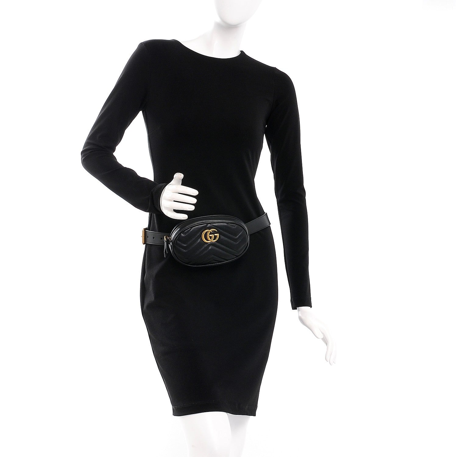 Gucci Calfskin Matelasse GG Marmont Belt Bag 75 30 Black 2 of 7