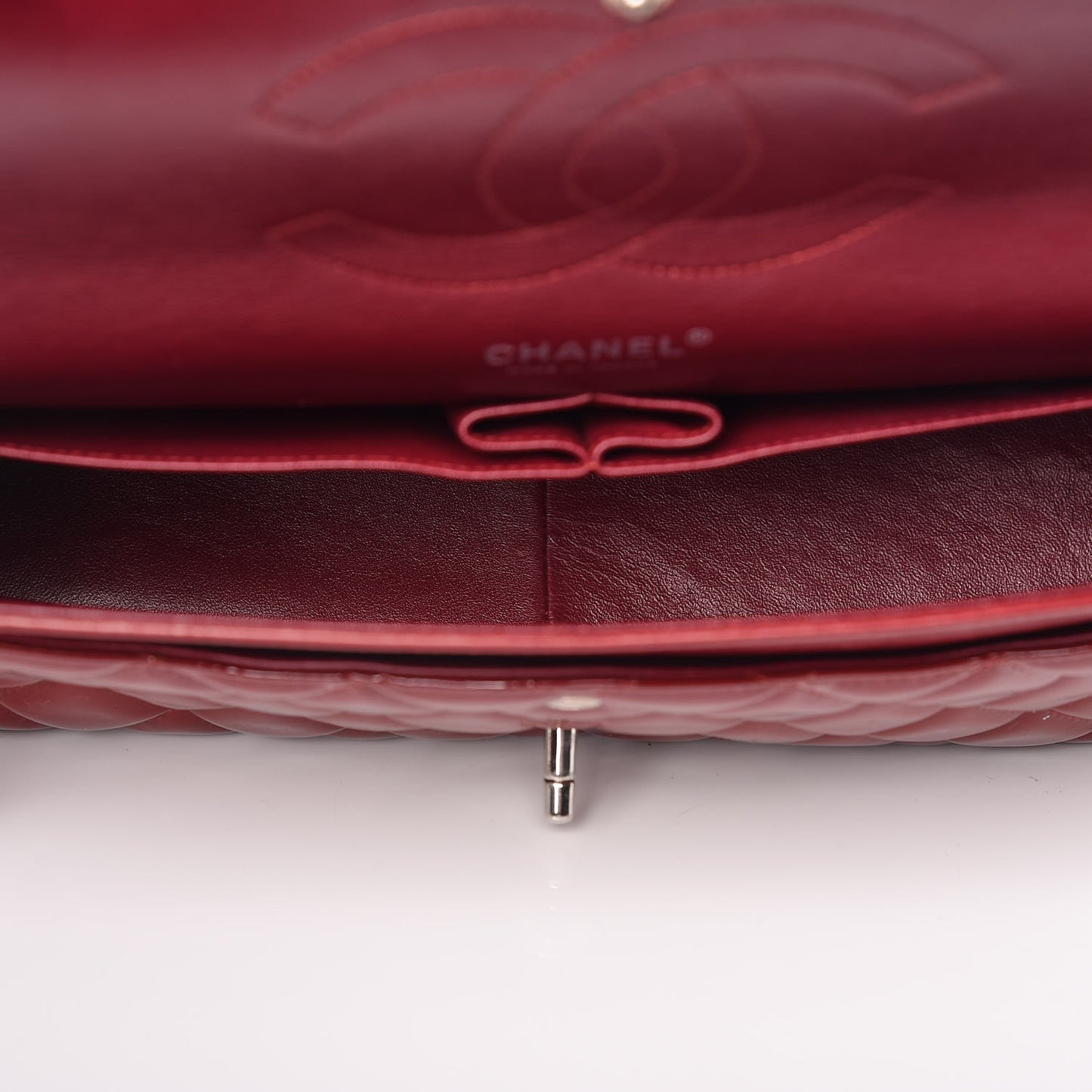 Patent Quilted Jumbo Double Flap Dark Red