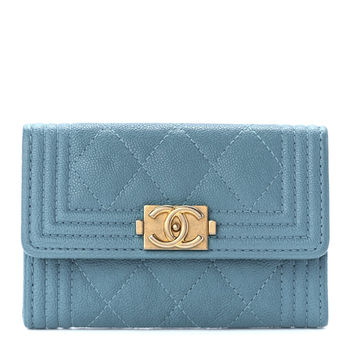 Caviar Quilted Boy Flap Card Holder Light Blue