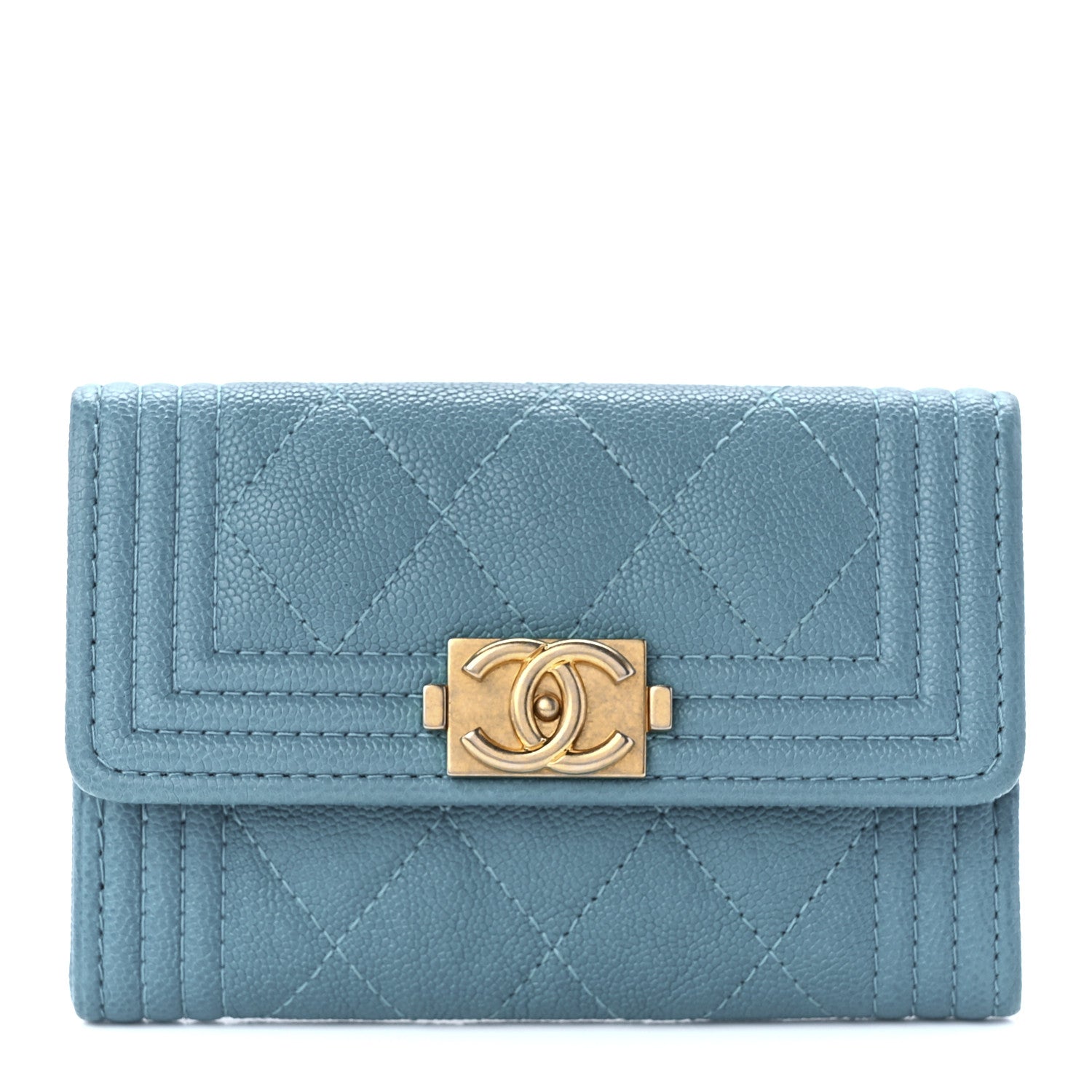 Chanel Caviar Quilted Boy Flap Card Holder Light Blue 1 of 11