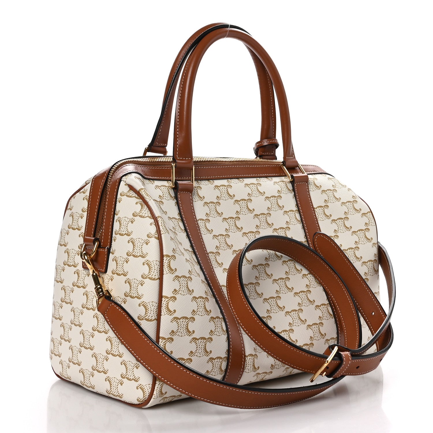 Celine Triomphe Canvas Calfskin Boston Bag White 3 of 10