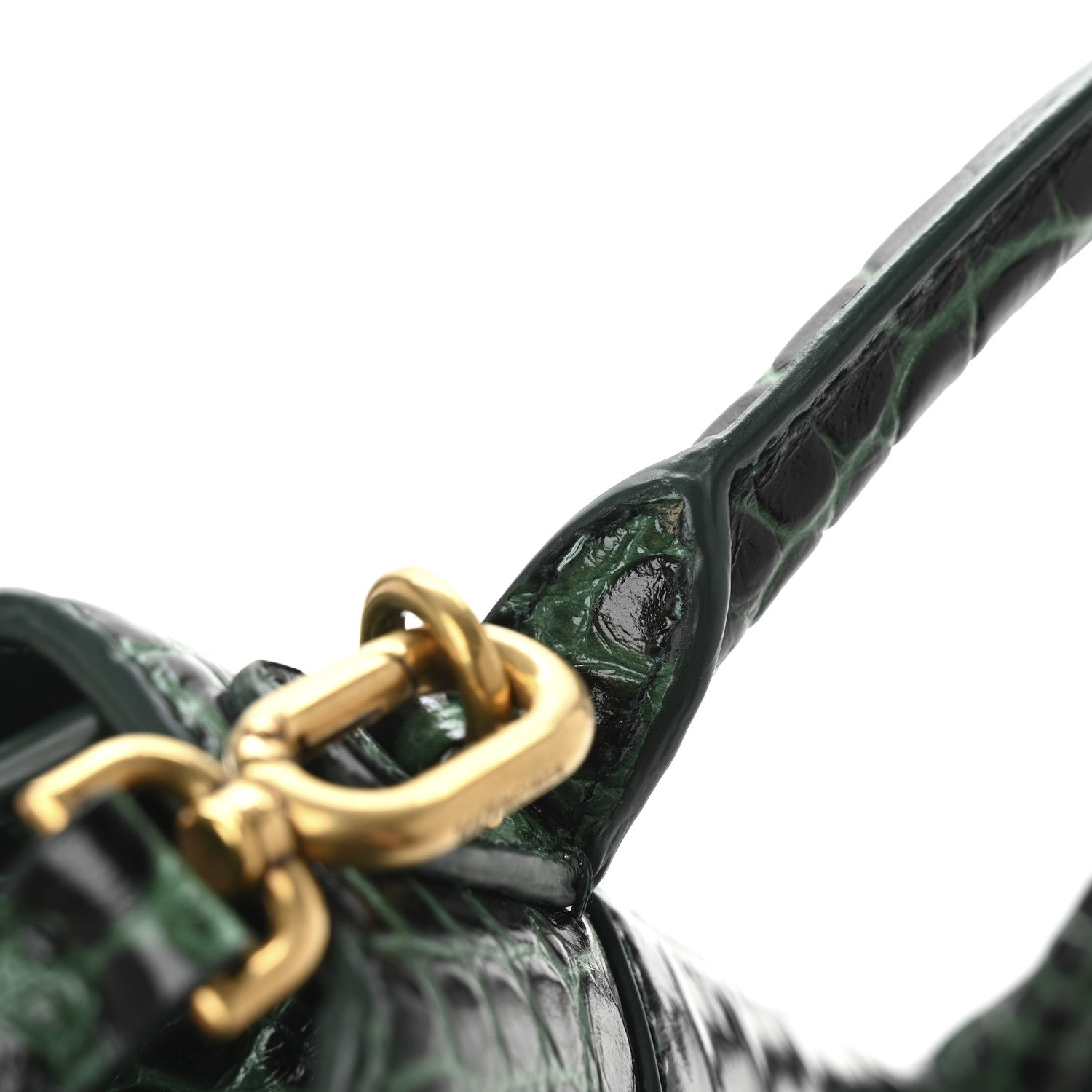 Balenciaga Shiny Calfskin Crocodile Embossed Small Hourglass Top Handle Bag Forest Green 12 of 14
