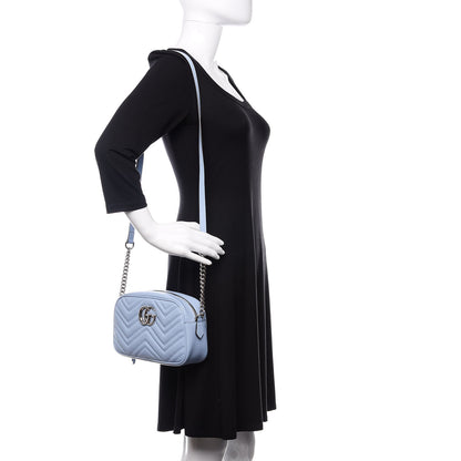 Gucci Calfskin Matelasse Small GG Marmont Chain Shoulder Bag Porcelain Light Blue 2 of 10