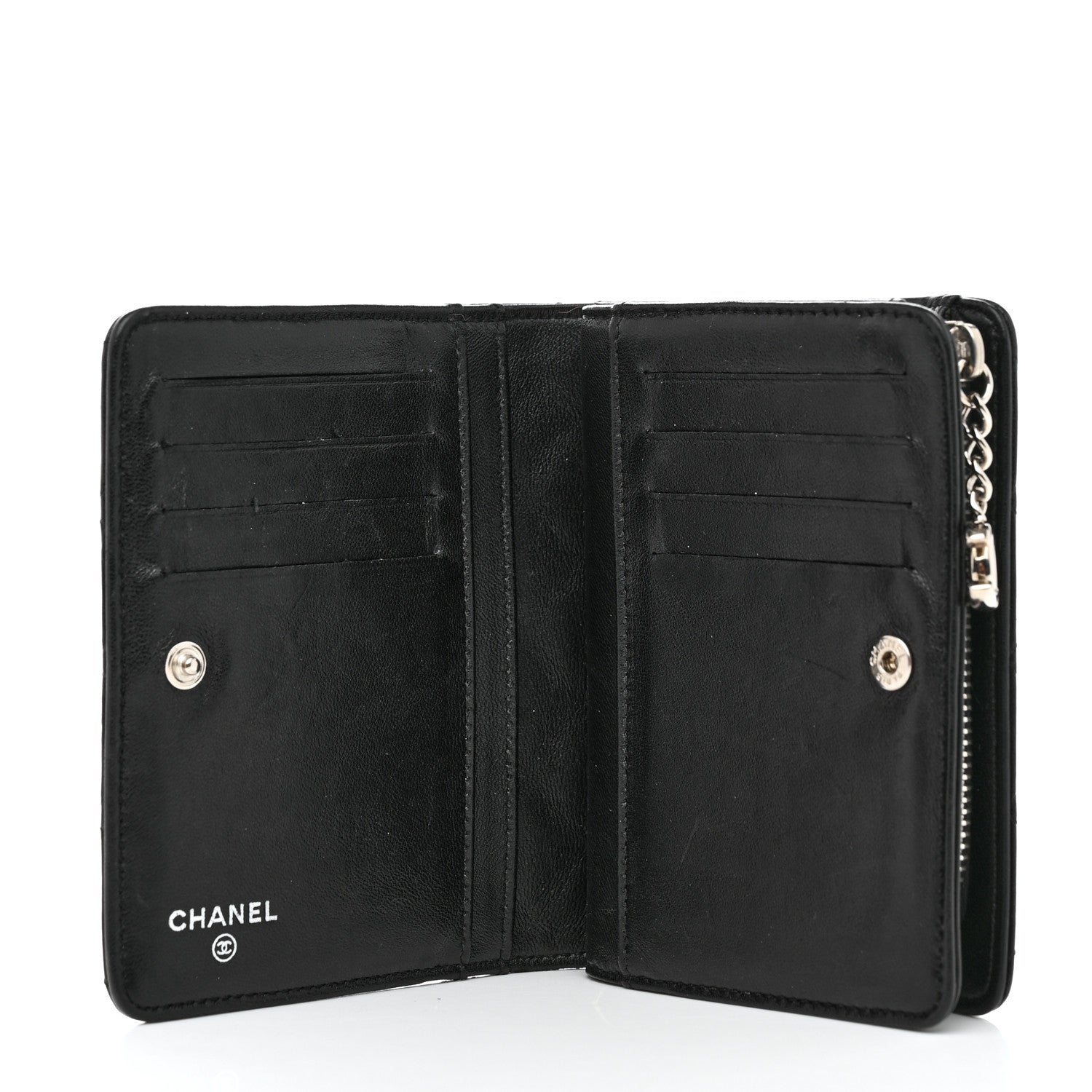 Chanel Lambskin Quilted Zip Around Coin Purse Wallet Black 4 of 11