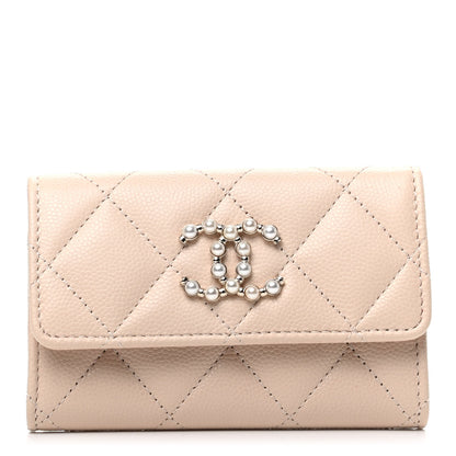 Chanel Caviar Pearl Quilted Coco Candy Flap Card Holder Beige 1 of 9