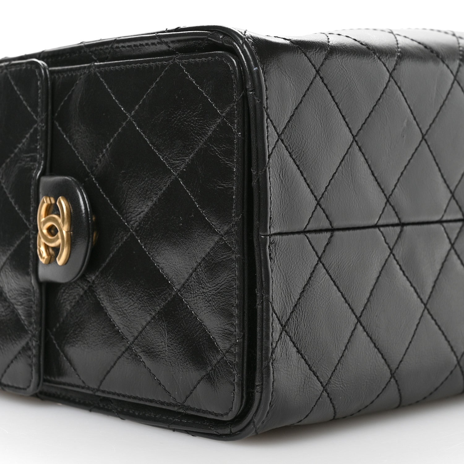 Chanel Shiny Crumpled Calfskin Quilted Small Chanel 25 Handbag Black 9 of 12