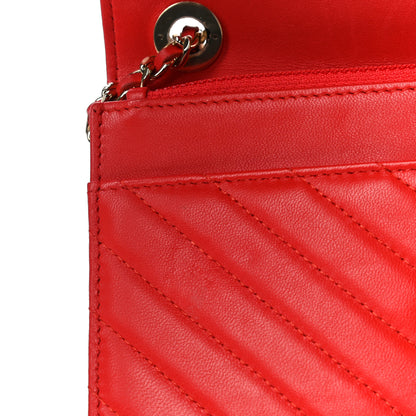 Chanel Lambskin Chevron Quilted Trendy CC Wallet On Chain WOC Red 15 of 22