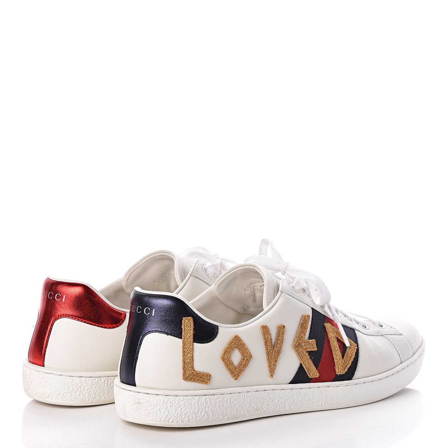 Calfskin Nappa Web LOVED Embroidered Mens Ace Sneakers 10 White Red Flame Notte