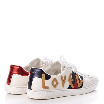 Gucci Calfskin Nappa Web LOVED Embroidered Mens Ace Sneakers 10 White Red Flame Notte 4 of 10