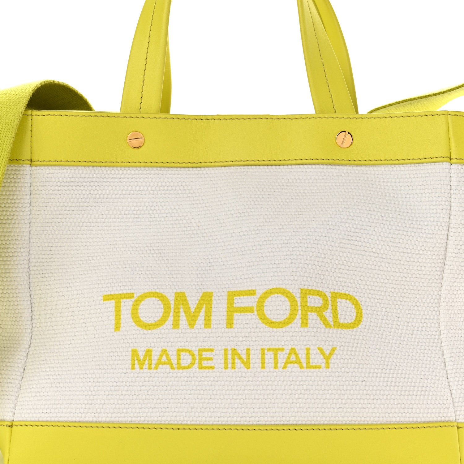 Tom Ford Canvas Calfskin Mini Logo Tote White Yellow 8 of 10