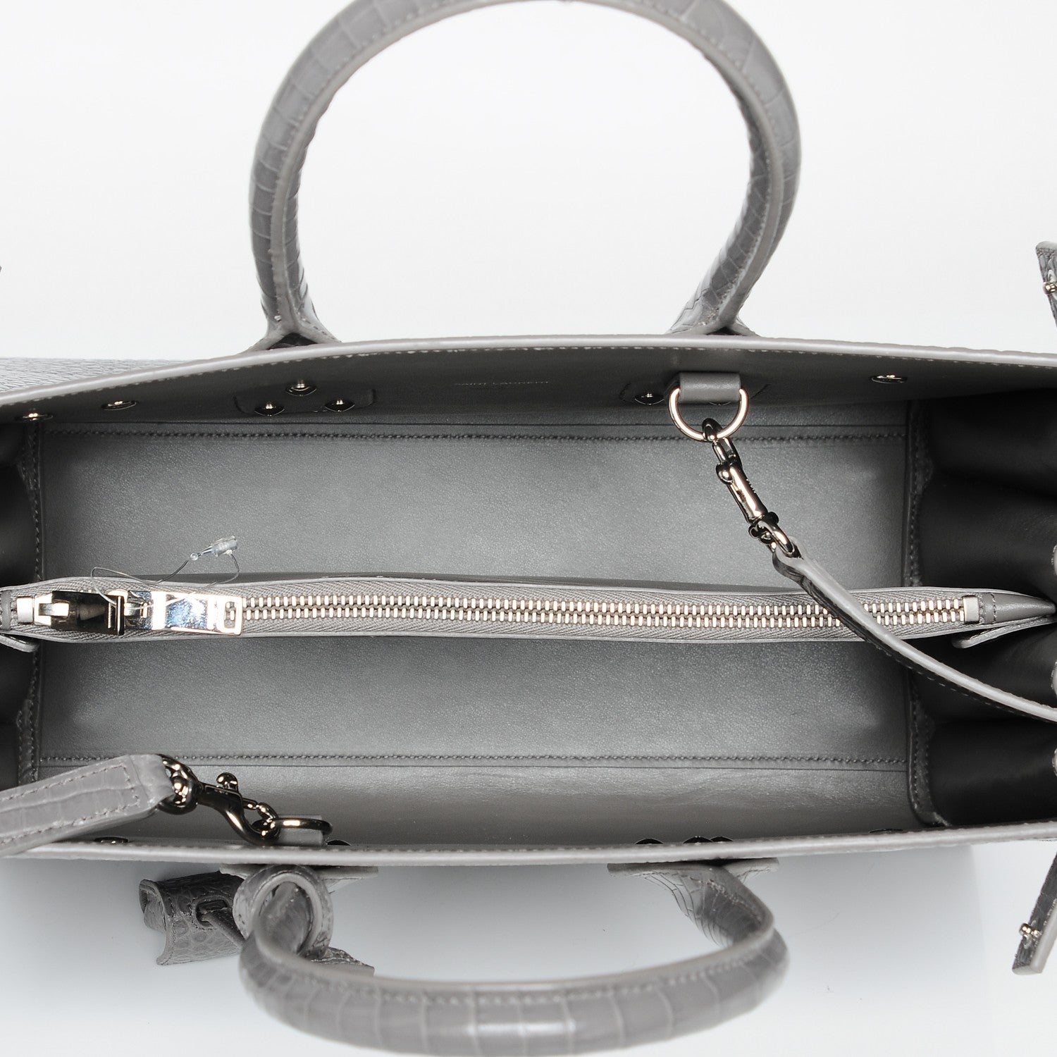 Saint Laurent Calfskin Crocodile Embossed Small Sac De Jour Fog 5 of 7