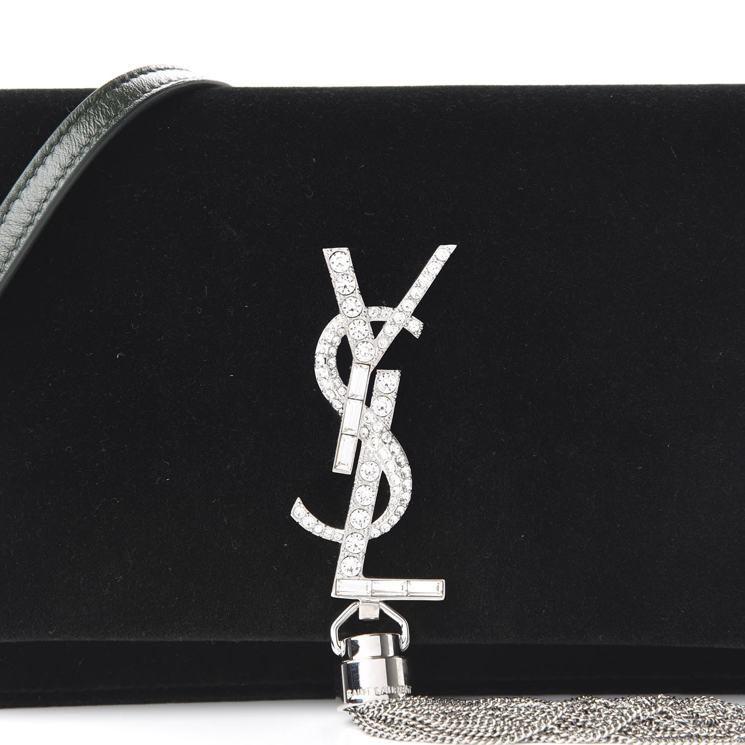 Saint Laurent Velvet Crystal Monogram Kate Tassel Chain Wallet Green 9 of 9