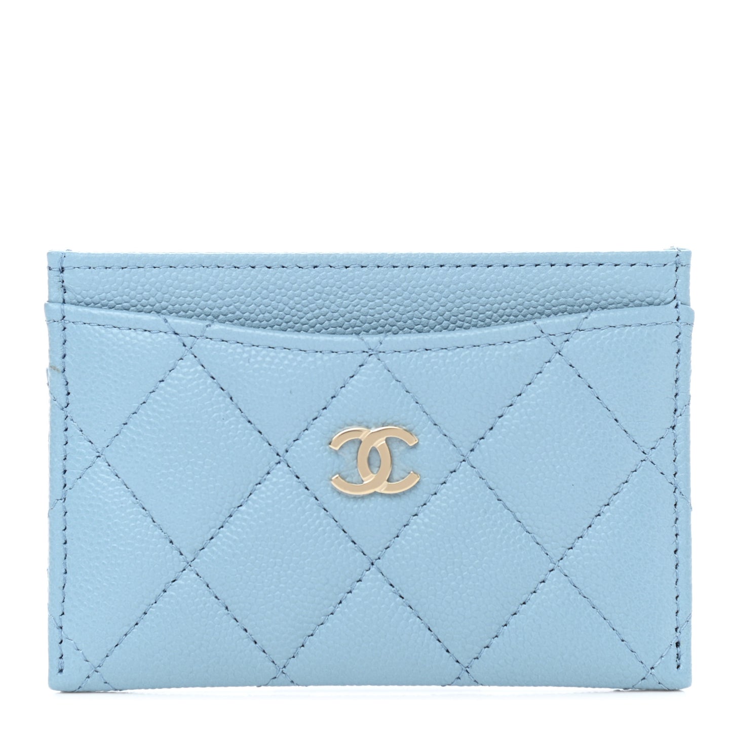 Caviar Quilted Card Holder Light Blue
