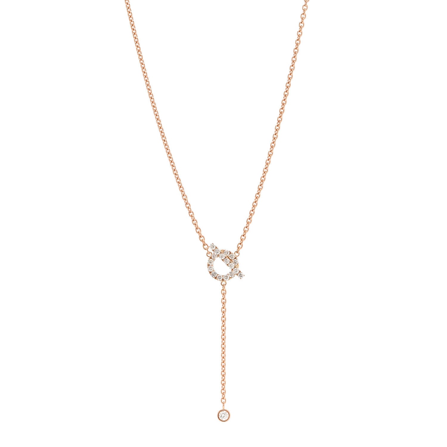 Hermes 18K Rose Gold Diamond Finesse Lariat Necklace 1 of 5