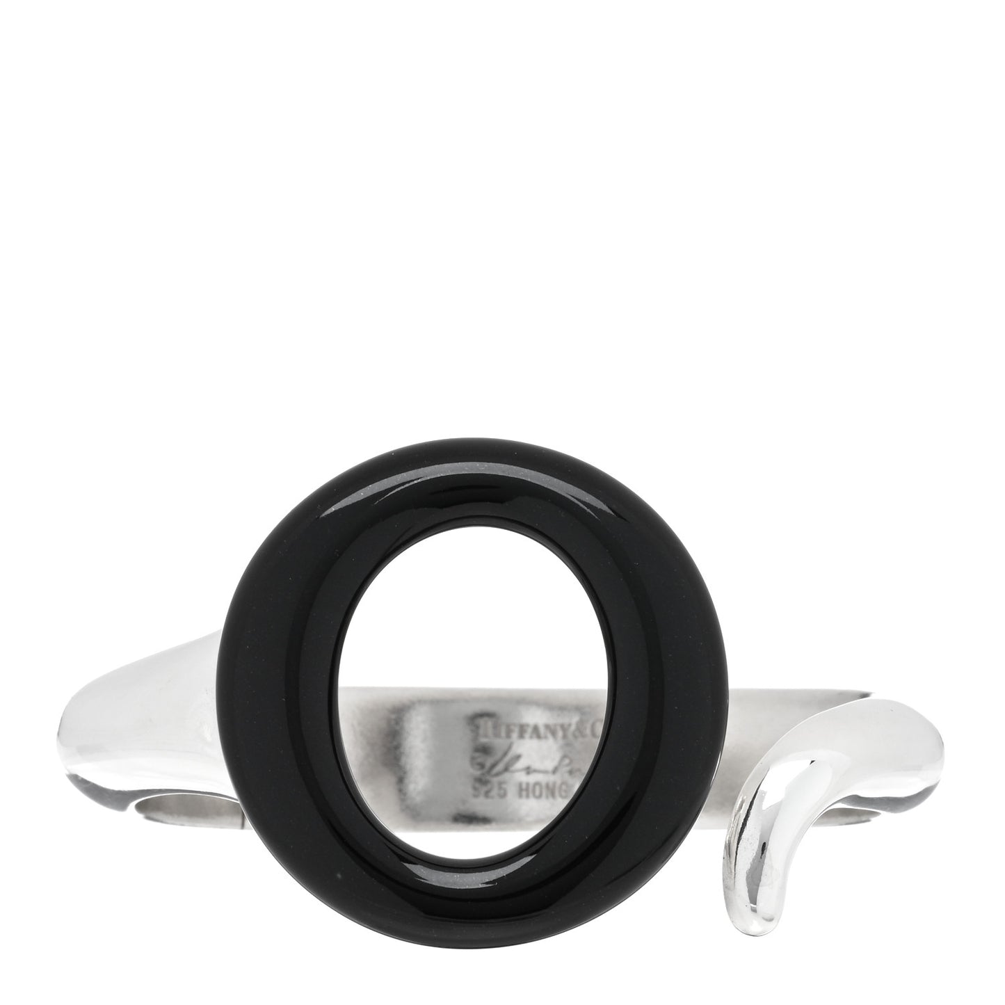 Sterling Silver Black Jade Elsa Peretti Sevillana Cuff Bracelet