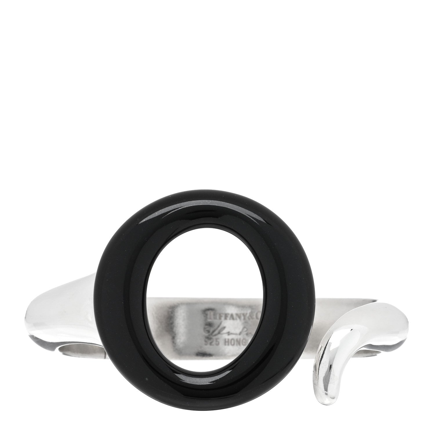 Tiffany Sterling Silver Black Jade Elsa Peretti Sevillana Cuff Bracelet 1 of 3