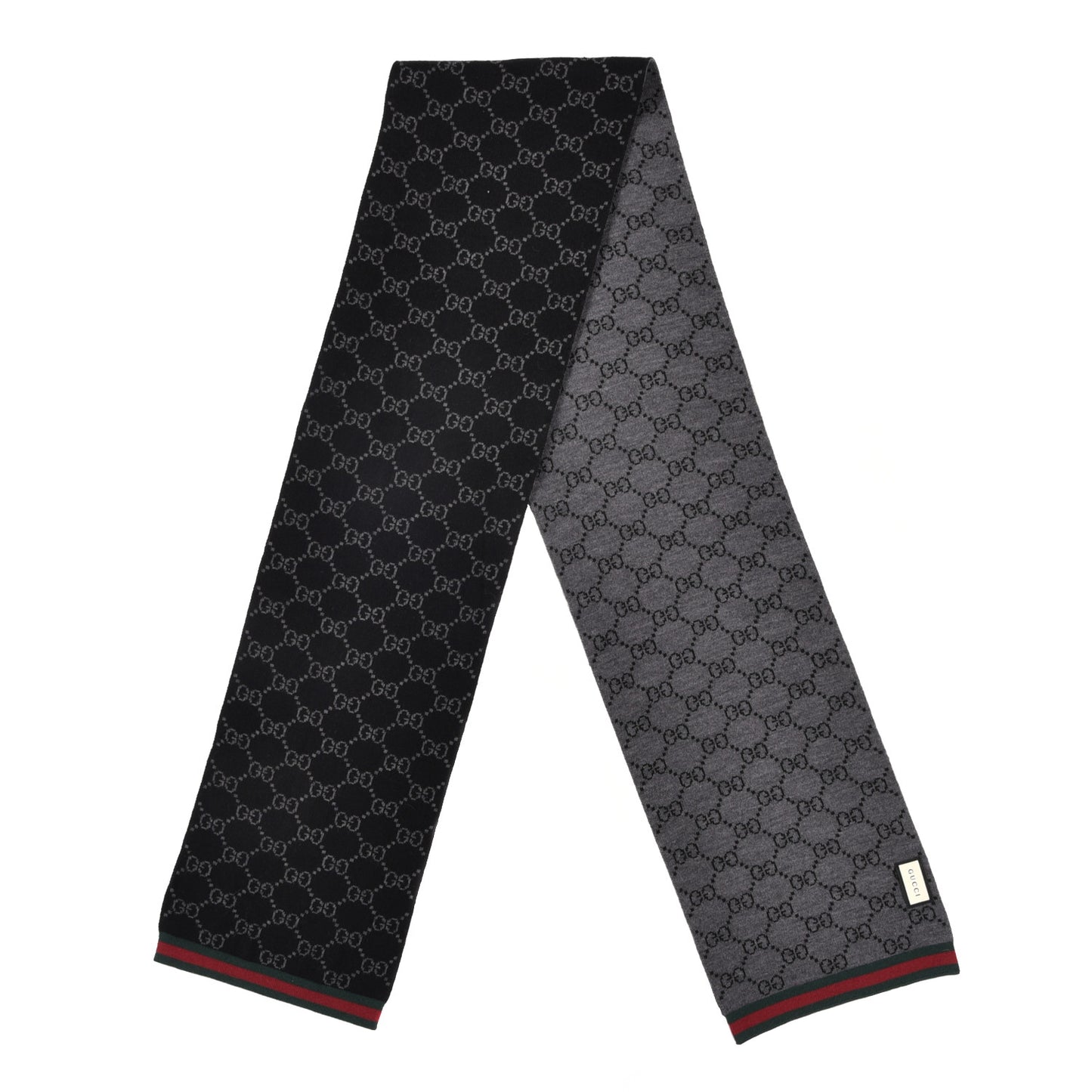 Wool Tricot GG Monogram Web Solange Scarf Black Medium Grey