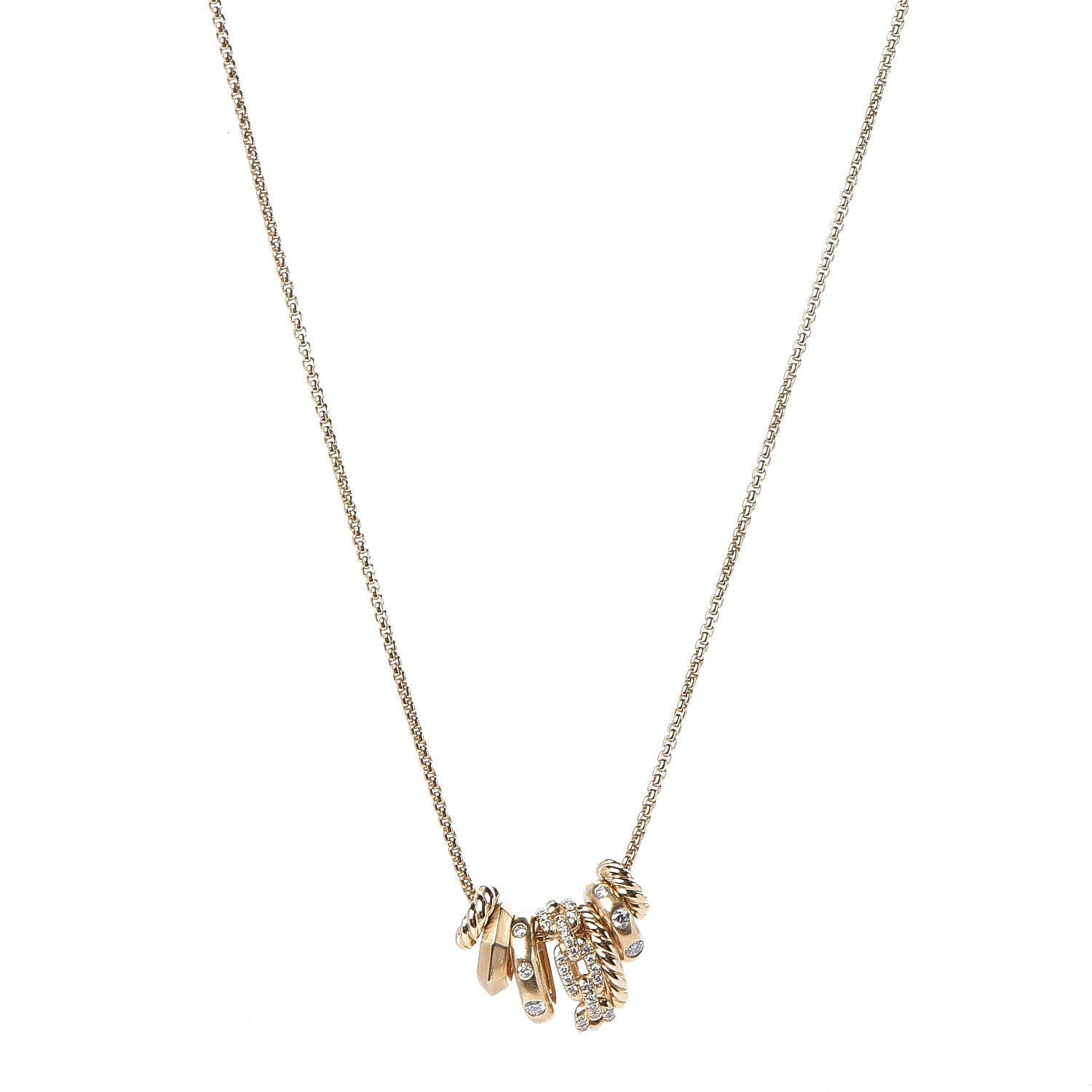 David Yurman 18K Yellow Gold Diamond Stax Rondelle Pendant Necklace 1 of 5