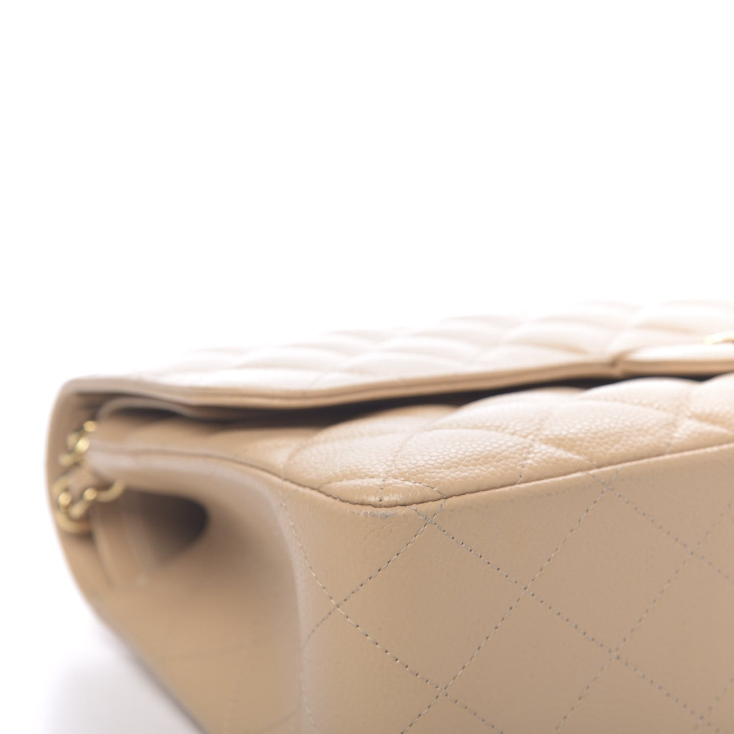 Caviar Quilted Jumbo Double Flap Beige Clair