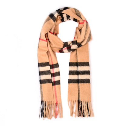 Burberry Cashmere Giant Check Fringe Scarf Camel 1 of 6