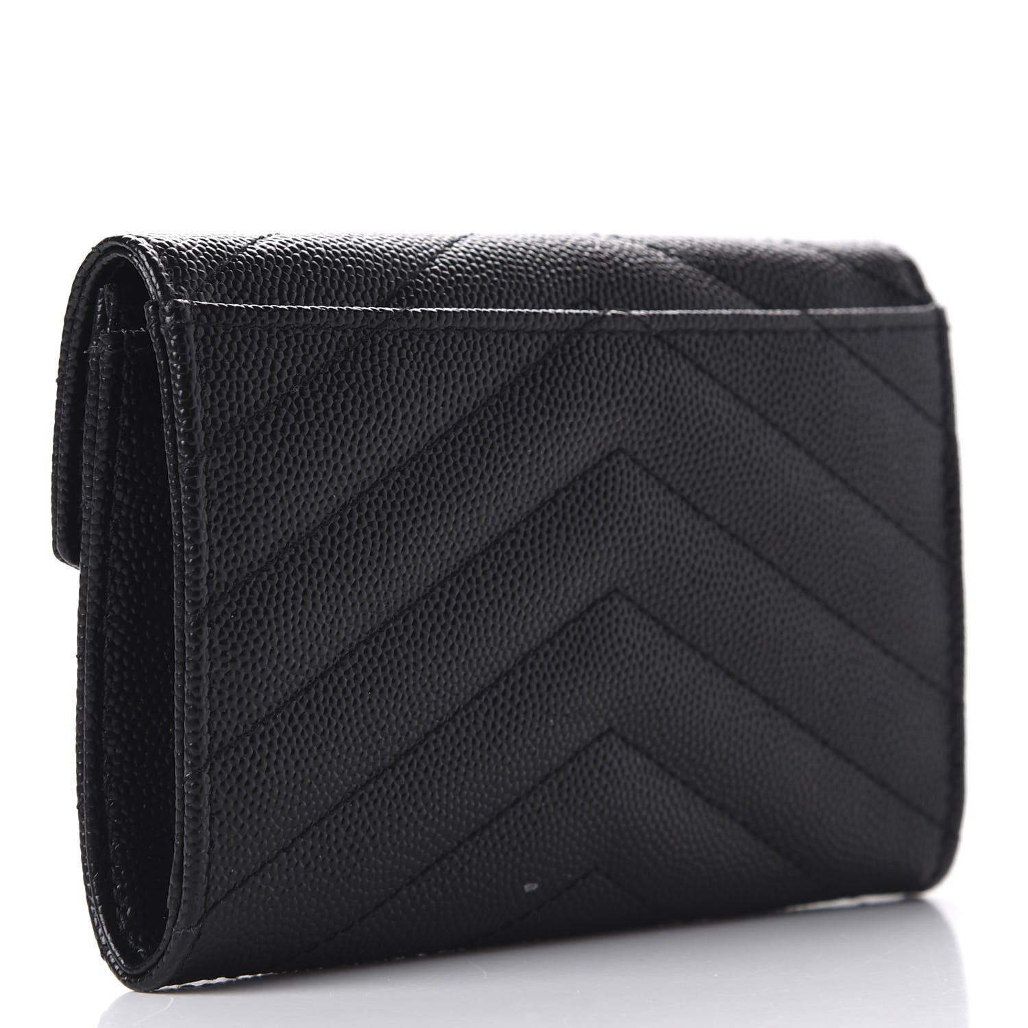 Saint Laurent Grain De Poudre Matelasse Chevron Small Monogram Envelope Wallet Black 3 of 8