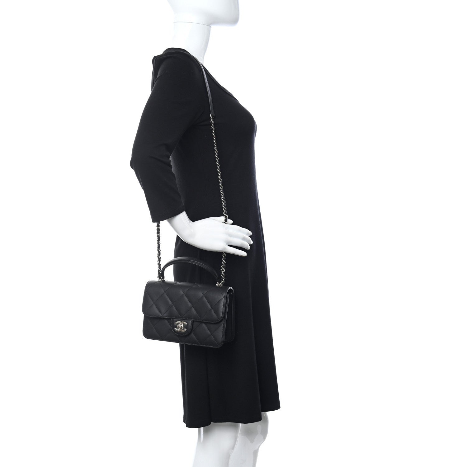 Chanel Calfskin Quilted Small Top Handle Flap Black 2 of 11