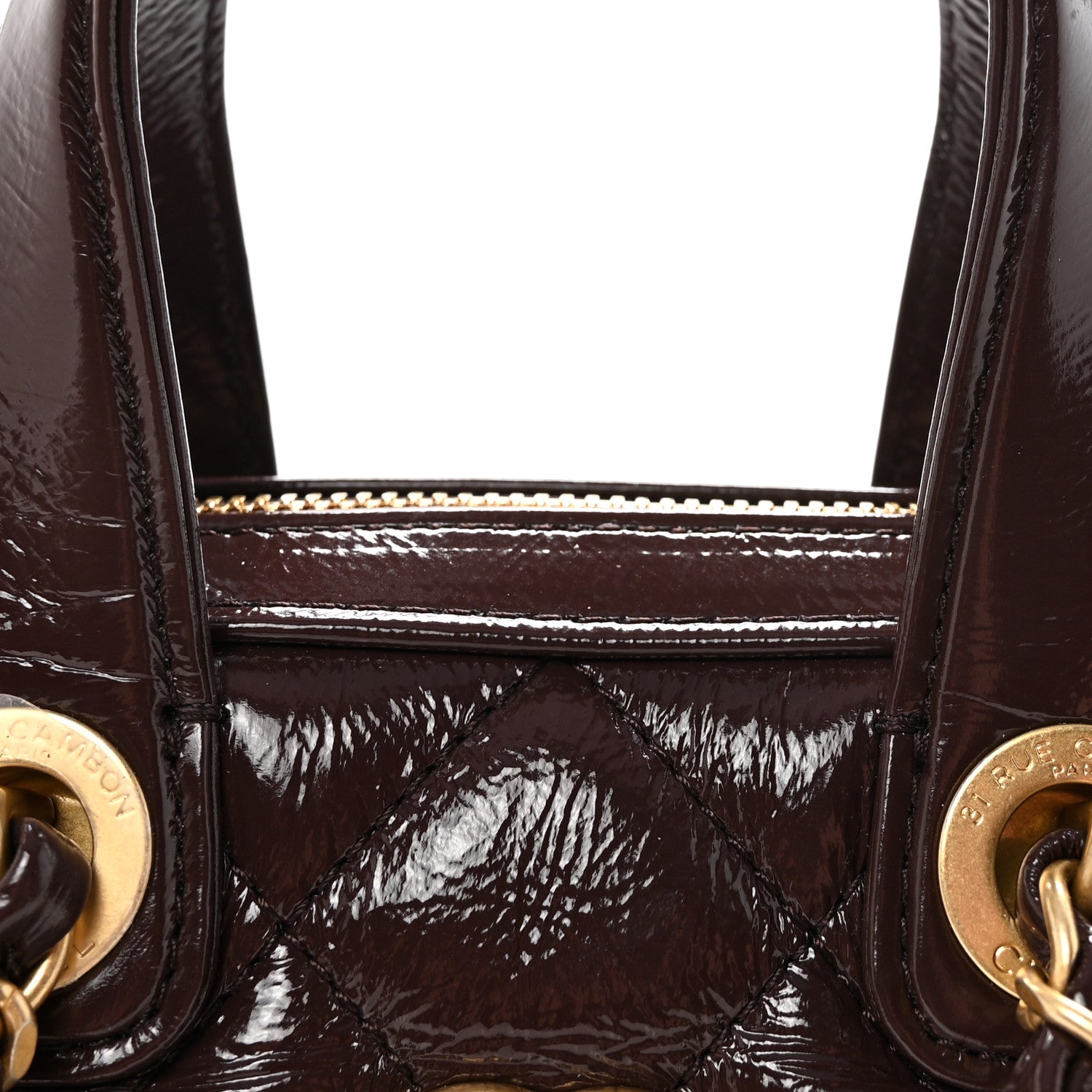 CHANEL ブラウン キルティング バッグ Chanel Shiny Crumpled Calfskin Quilted Small Bowling Bag Dark