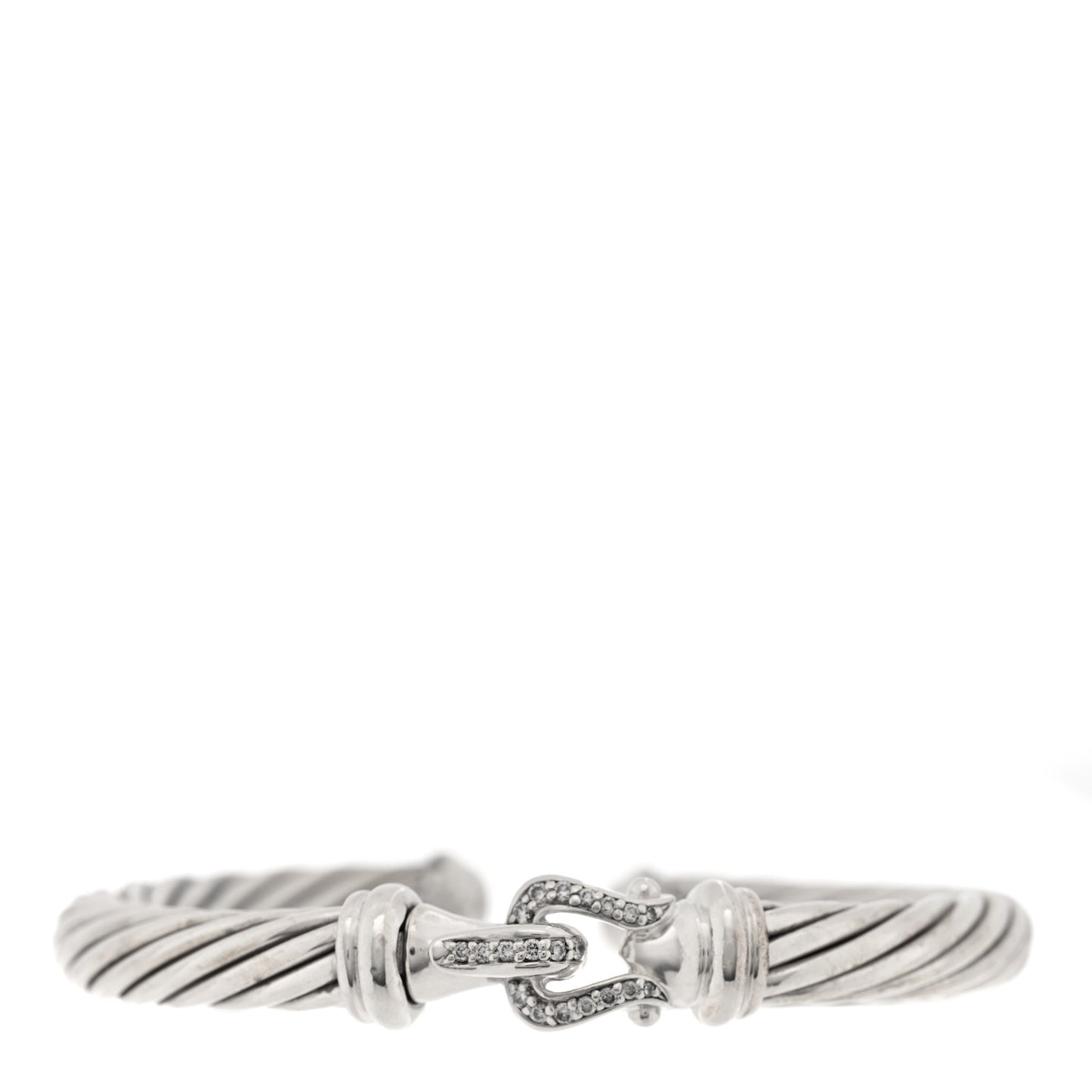 Sterling Silver Diamond 7mm Cable Buckle Cuff Bracelet