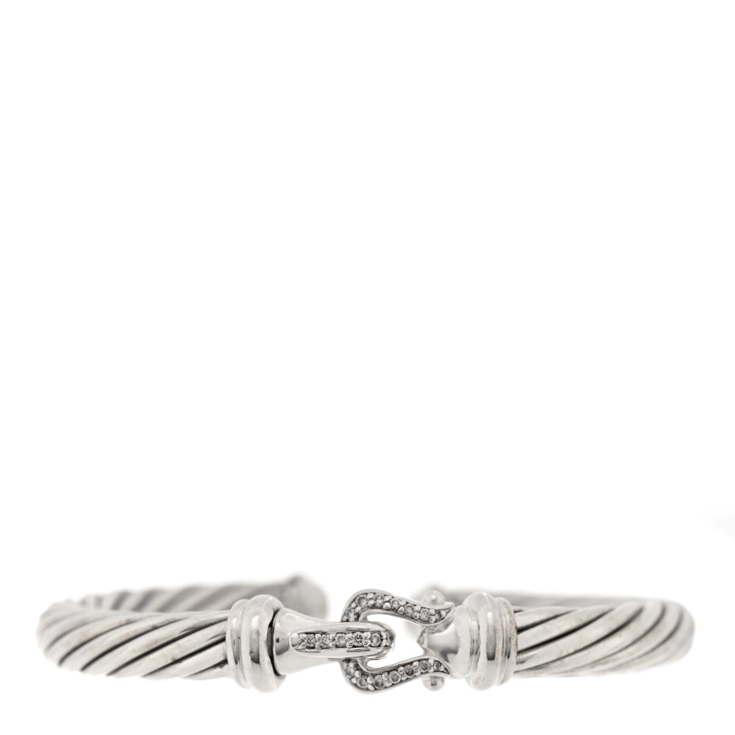 David Yurman Sterling Silver Diamond 7mm Cable Buckle Cuff Bracelet 1 of 3