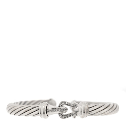 David Yurman Sterling Silver Diamond 7mm Cable Buckle Cuff Bracelet 1 of 3