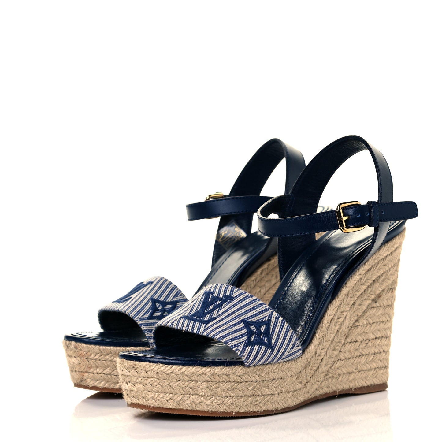 Calfskin Canvas Monogram Sail Away Wedge Sandal 36.5 Marine