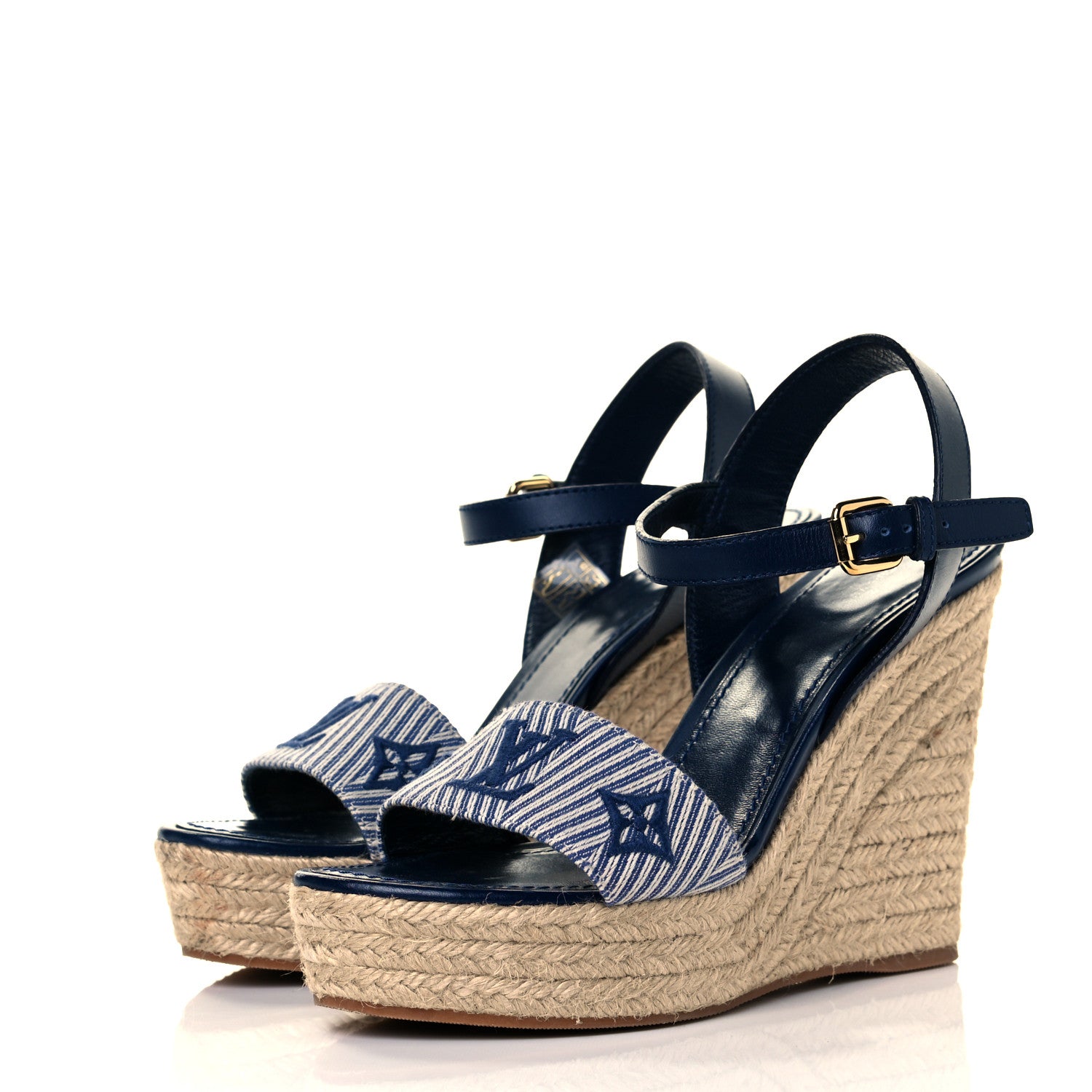 Louis Vuitton Calfskin Canvas Monogram Sail Away Wedge Sandal 36.5 Marine 3 of 7
