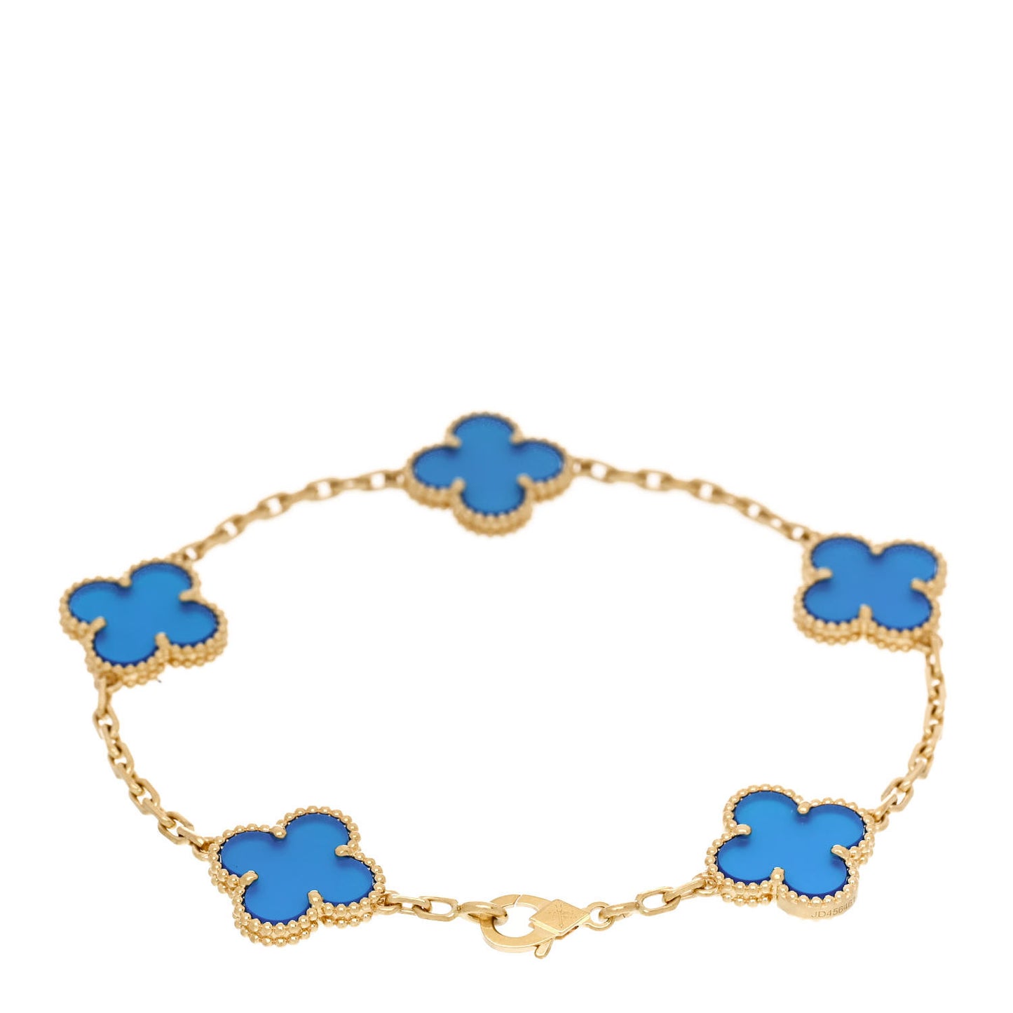 18K Yellow Gold Blue Agate 5 Motifs Vintage Alhambra Bracelet