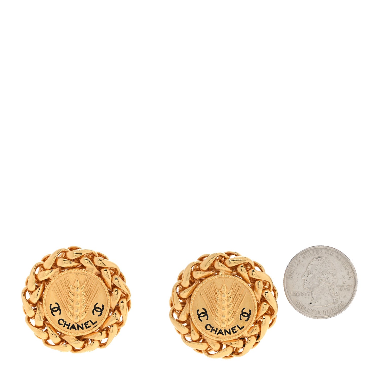 Chanel Metal Round CC Wheat Clip On Earrings Gold 2 of 5