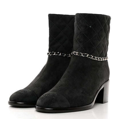 Chanel Suede Calfskin Chain CC Cap Toe Short Boots 39 Dark Grey 3 of 9