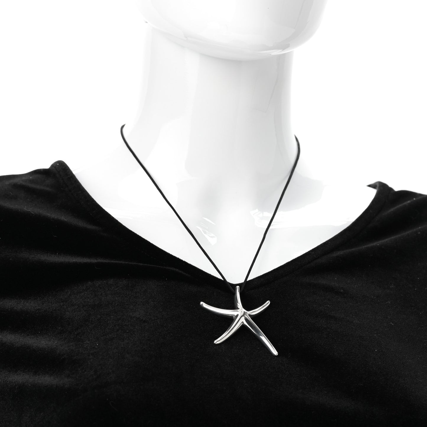 Sterling Silver 42mm Elsa Peretti Starfish Pendant Cord Necklace