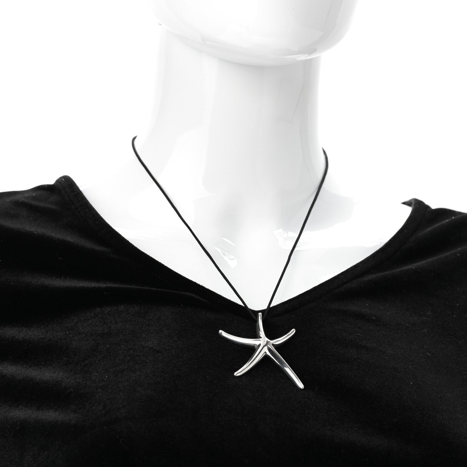 Tiffany Sterling Silver 42mm Elsa Peretti Starfish Pendant Cord Necklace 2 of 5