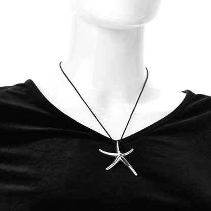 Tiffany Sterling Silver 42mm Elsa Peretti Starfish Pendant Cord Necklace 2 of 5
