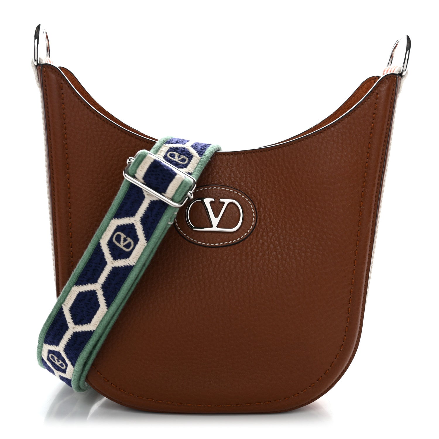Valentino Garavani Grainy Calfskin Jacquard Medium Antibes Hobo Selleria White Testa Di Moro Ivory Navy 1 of 9