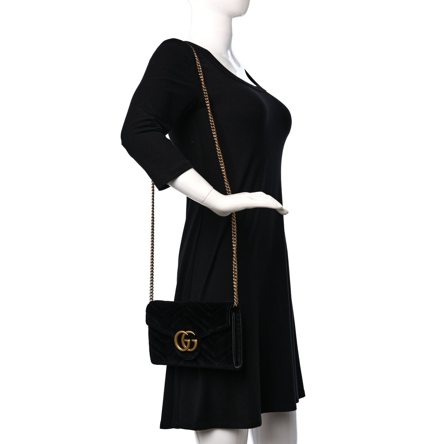 Velvet Matelasse GG Marmont Chain Wallet Black