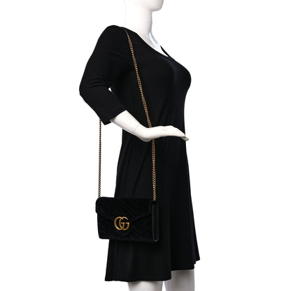 Gucci Velvet Matelasse GG Marmont Chain Wallet Black 2 of 9