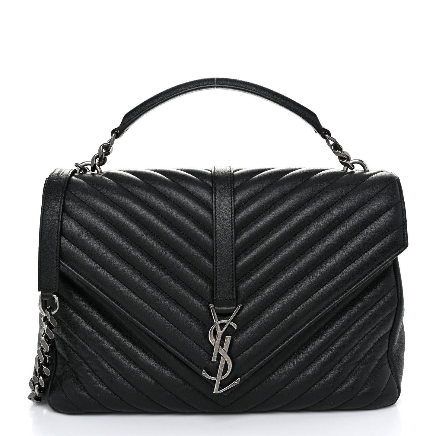 Sheepskin Matelasse Chevron Monogram Large College Satchel Black