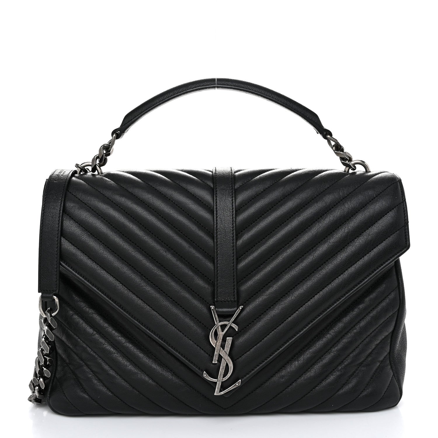 Saint Laurent Sheepskin Matelasse Chevron Monogram Large College Satchel Black 1 of 11