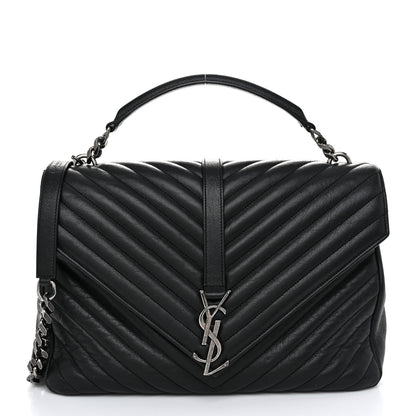 Saint Laurent Sheepskin Matelasse Chevron Monogram Large College Satchel Black 1 of 11