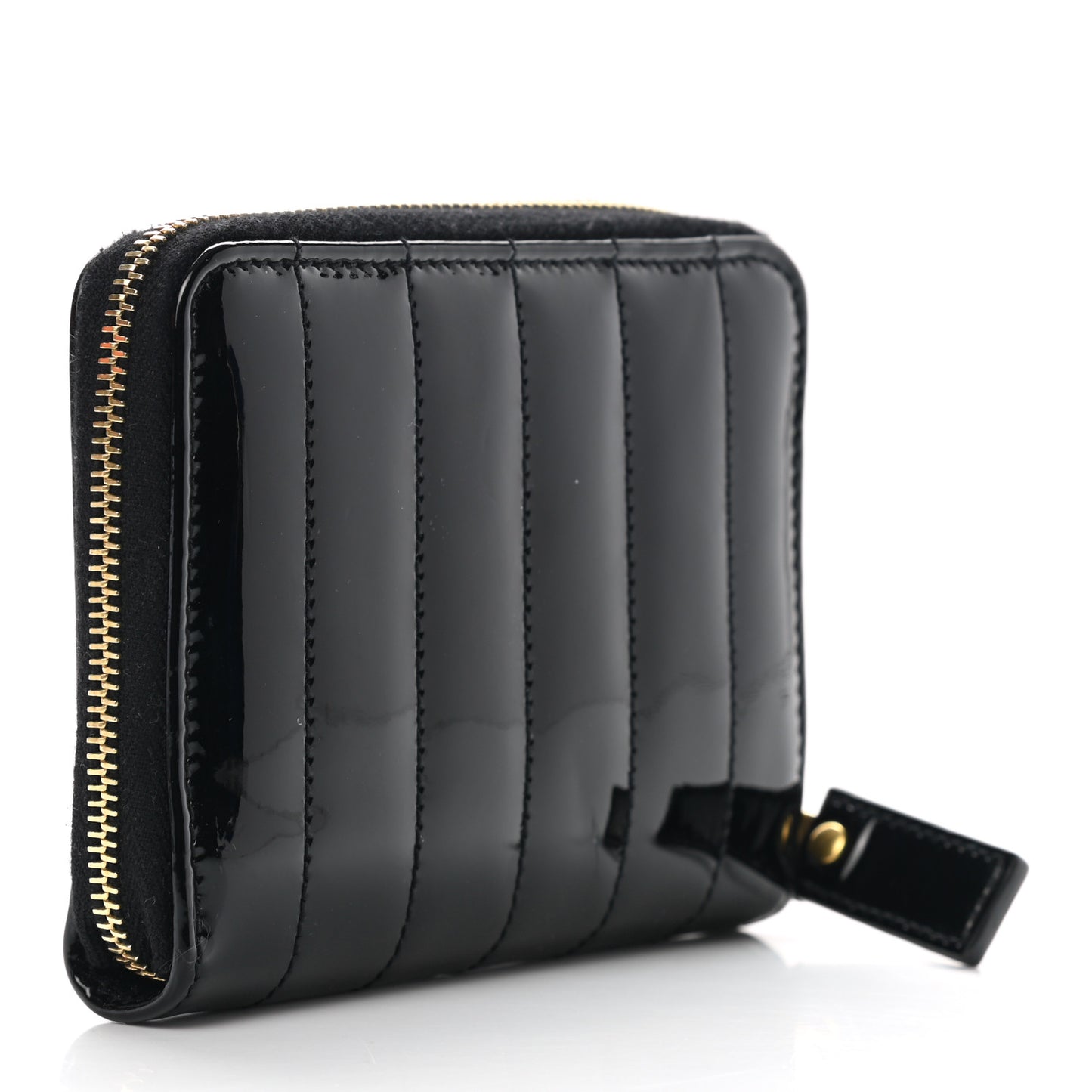 Patent Matelasse Monogram Vicky Zip Around Card Holder Black