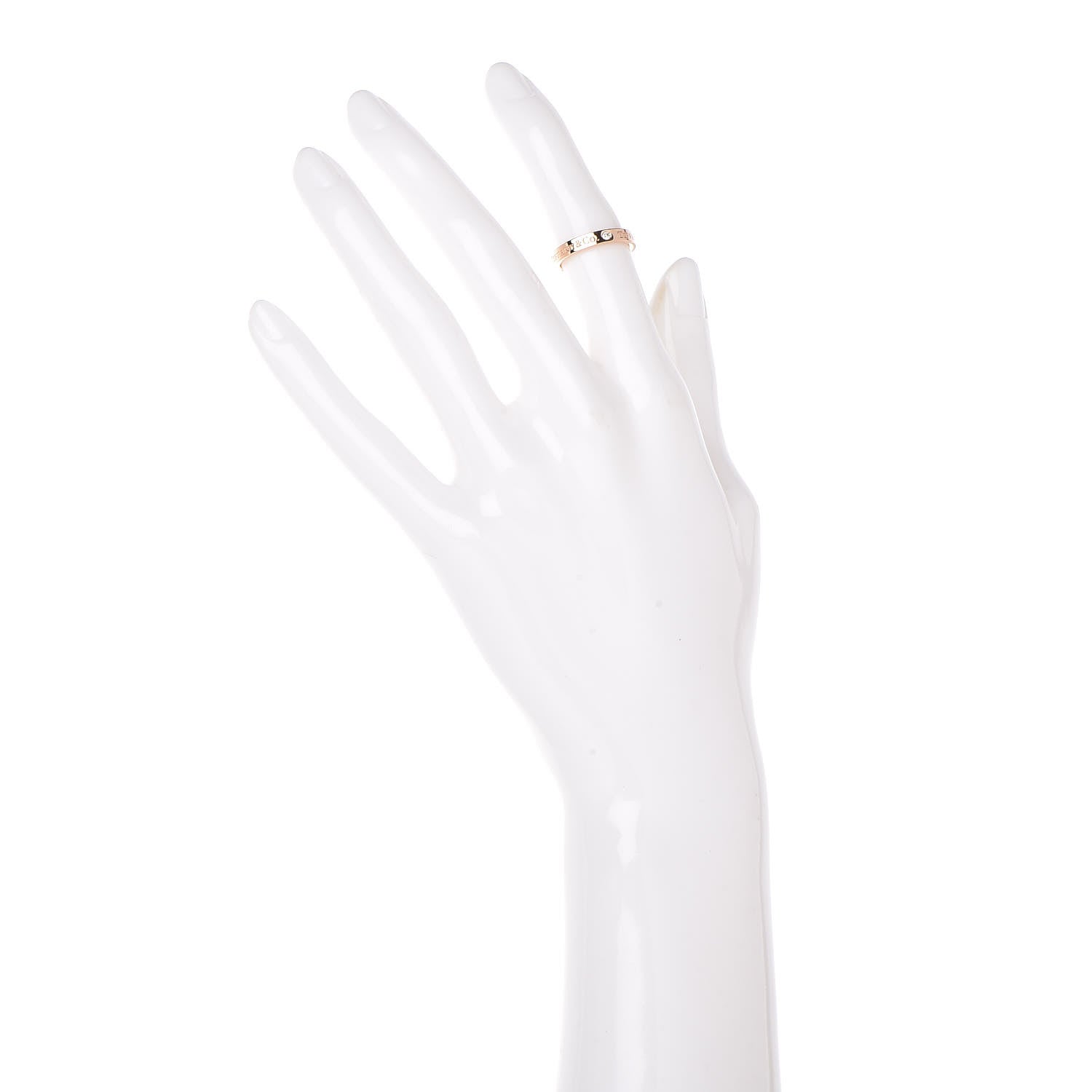 Tiffany 18K Rose Gold Diamond 3mm Logo Band Ring 48 4.25 2 of 4